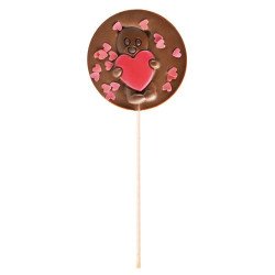 Sucette chocolat au lait -  Ourson Cœurs Rouges - 50G
